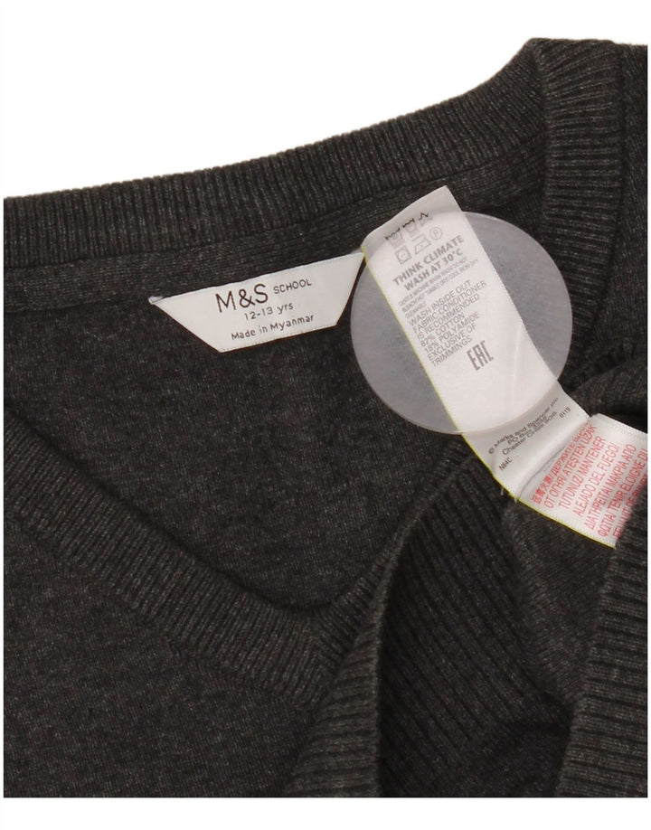 Suéter Marks & Spencer Boys com decote em V 12-13 anos algodão cinza
