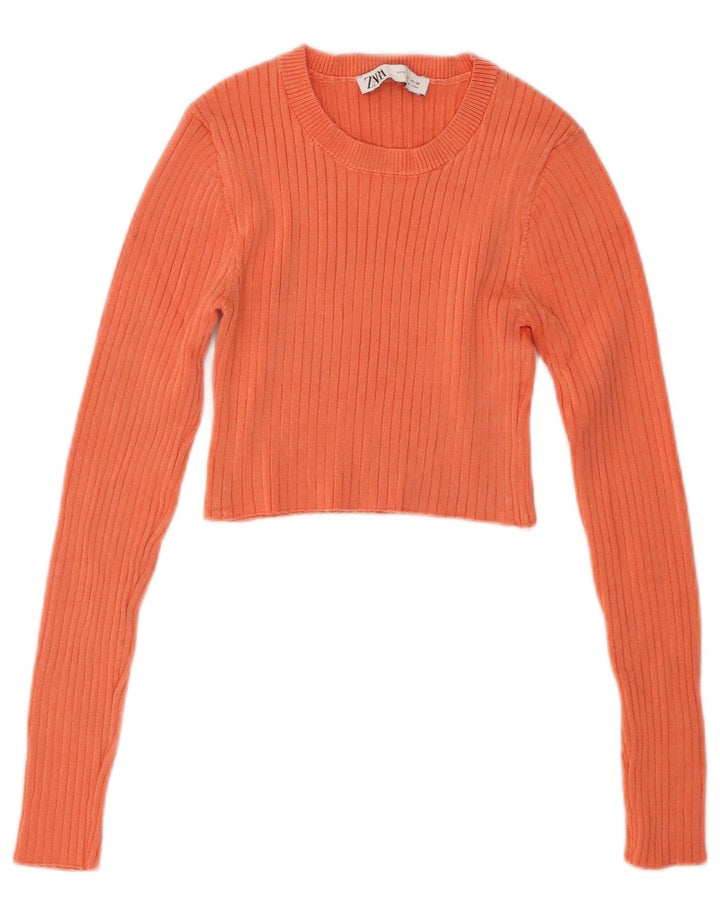 Top cropped feminino Zara manga comprida Reino Unido 8 viscose laranja pequena