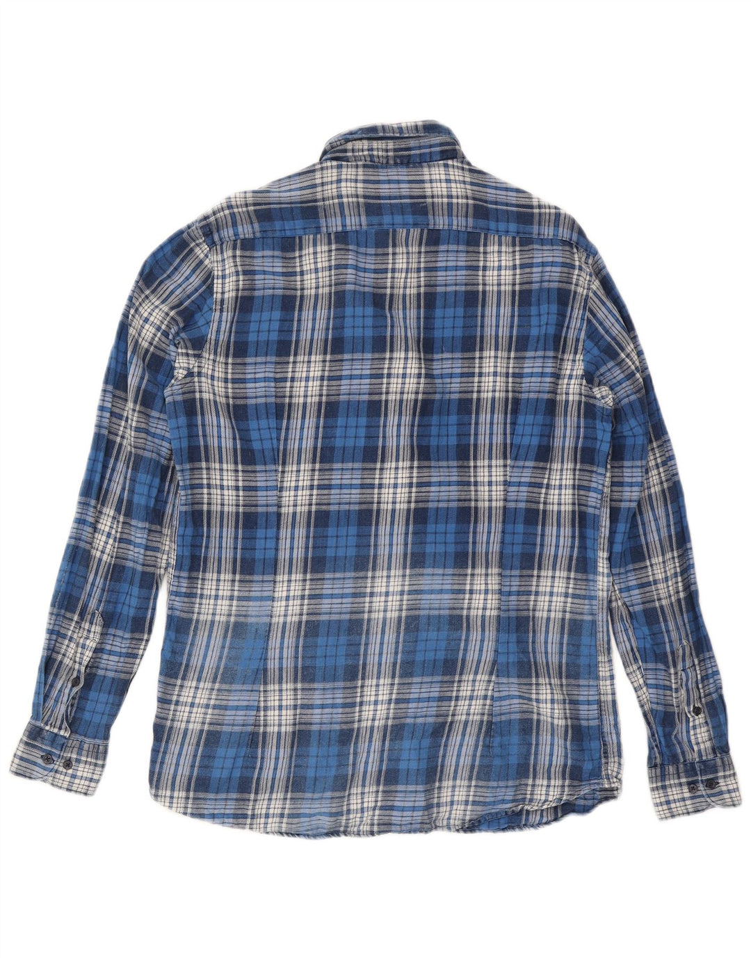 Camisa masculina de flanela John Barritt tamanho 42 16 1/2 grande algodão xadrez azul