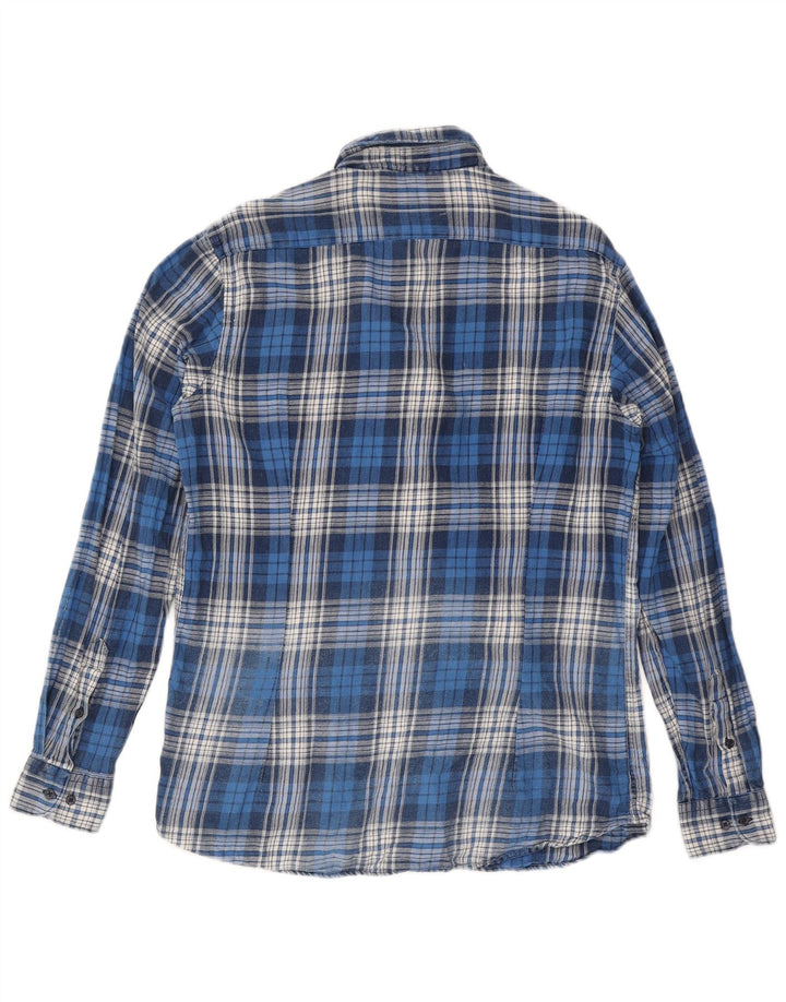Camisa masculina de flanela John Barritt tamanho 42 16 1/2 grande algodão xadrez azul