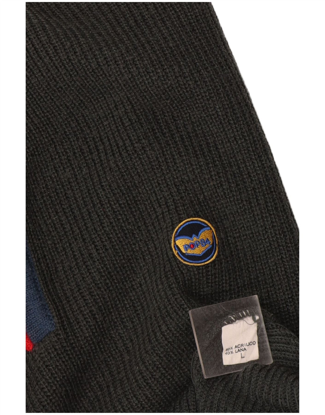 Suéter masculino POP 84 com gola tartaruga grande cinza colorido em acrílico