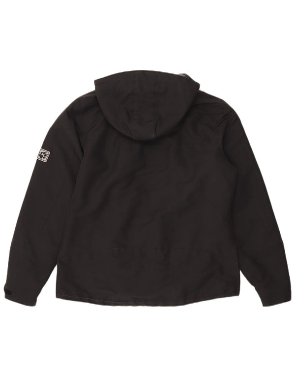 Jaqueta corta-vento feminina com capuz Jack Wolfskin Reino Unido 16 grande poliéster preto