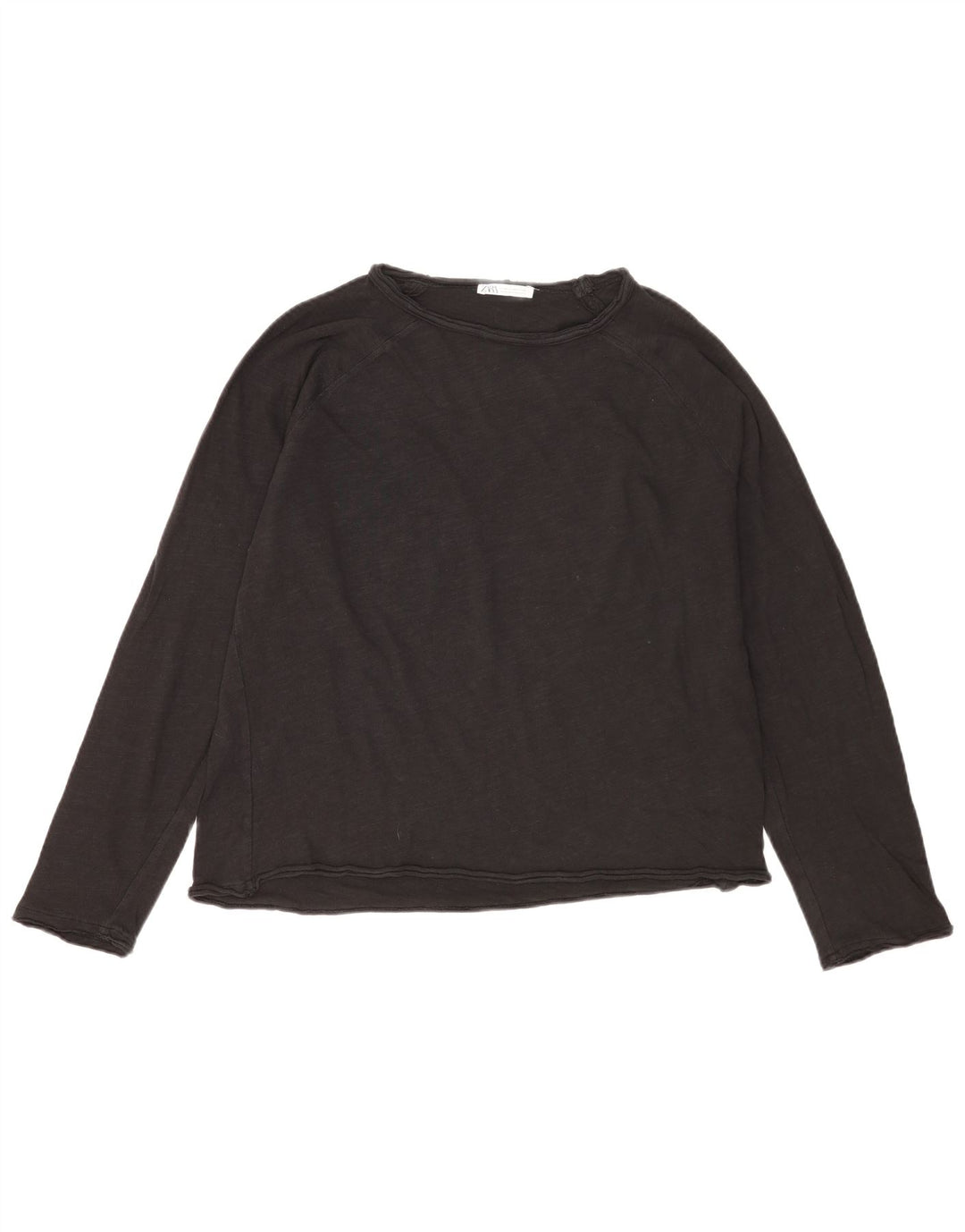 Zara Top feminino oversized manga comprida Reino Unido 14 algodão preto médio