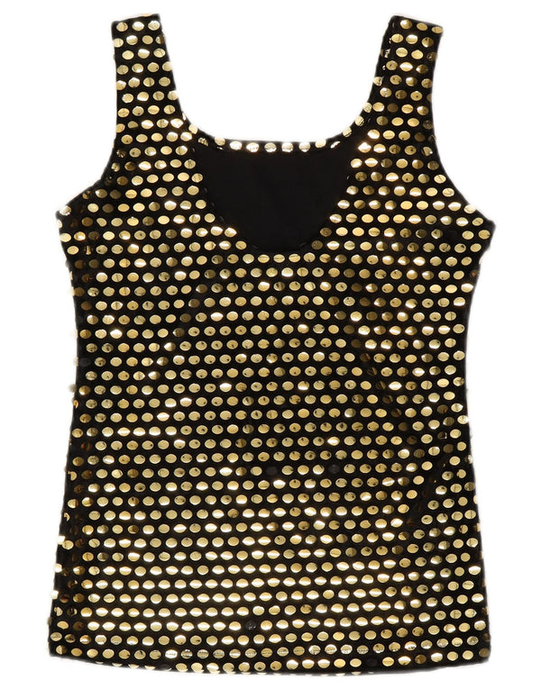 Blusa sem mangas feminina vintage Top UK 10 poliéster preto pequeno