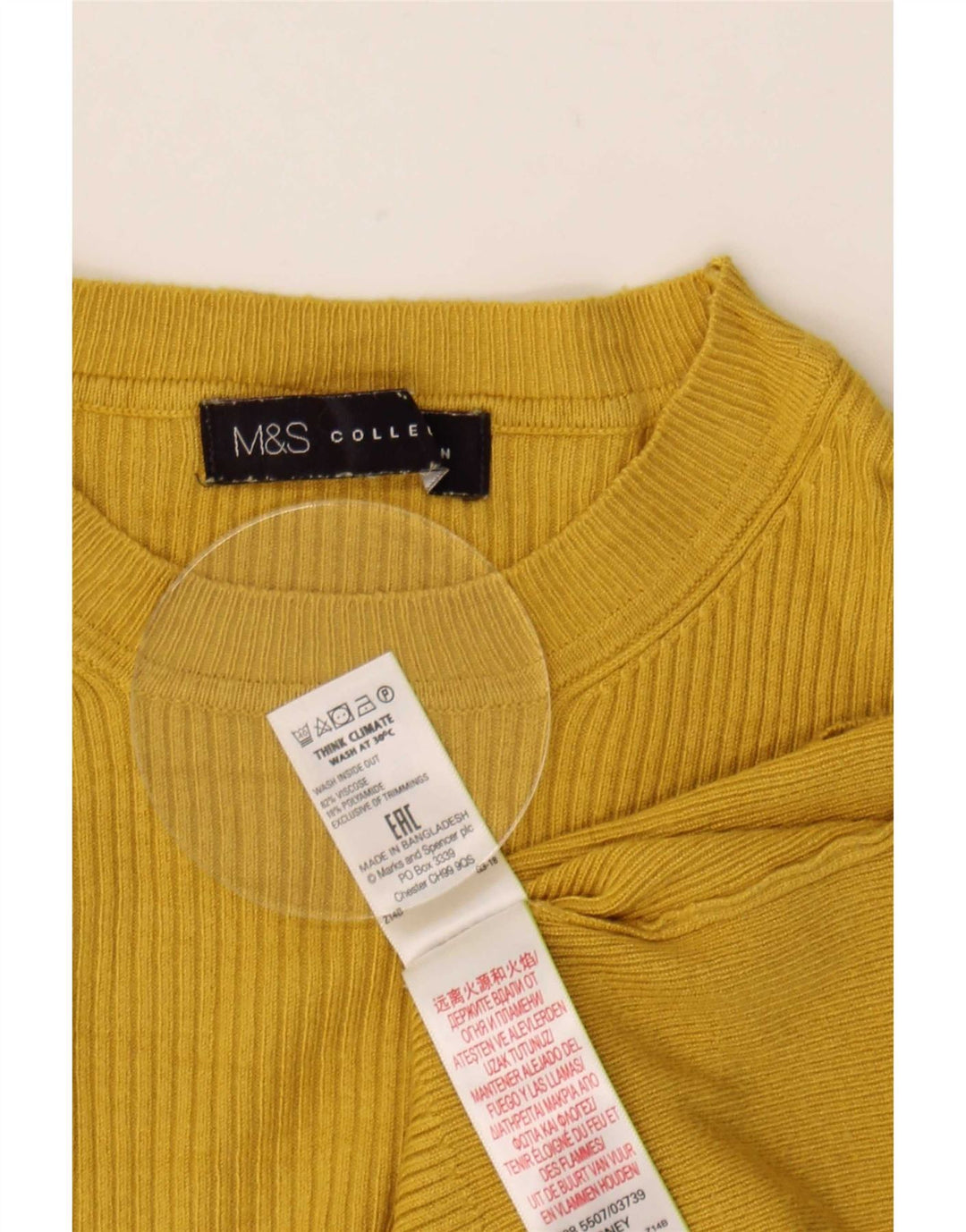 Suéter feminino Marks & Spencer com gola redonda Reino Unido 12 viscose amarela média