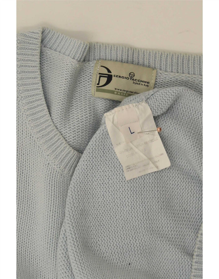 Suéter masculino Sergio Tacchini com gola redonda, grande algodão azul