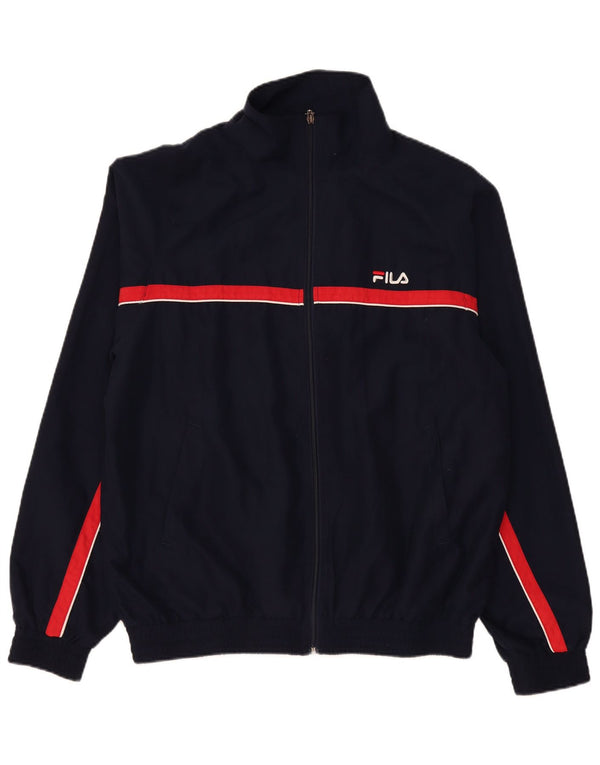Fila Mens Tracksuit Top Jacket Large Navy Blue Striped Polyester
