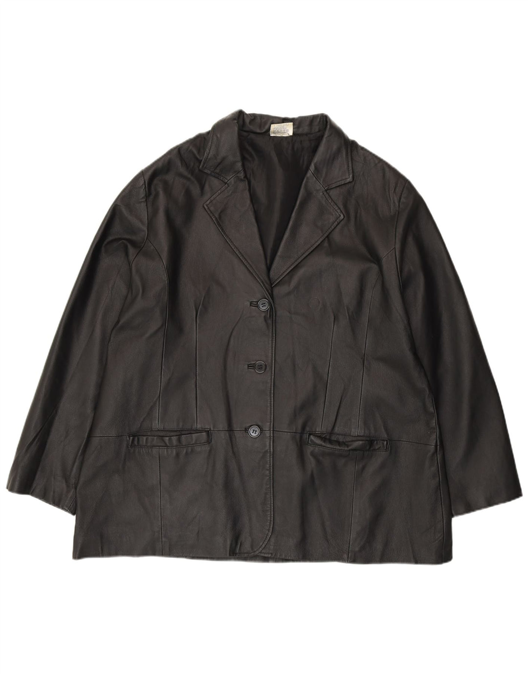 Agenda feminina jaqueta blazer de couro com 3 botões Reino Unido 24 4XL couro preto