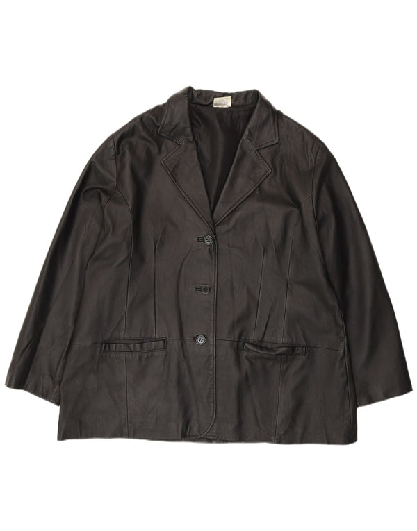 Agenda feminina jaqueta blazer de couro com 3 botões Reino Unido 24 4XL couro preto