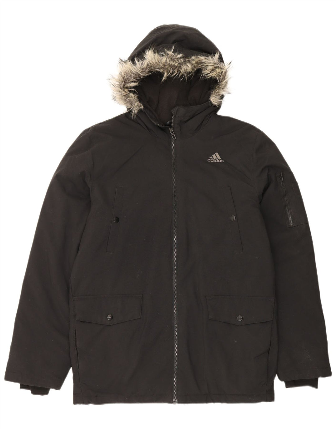 Adidas Mens Hooded Parka Jacket UK 36 Pequeno Preto Nylon