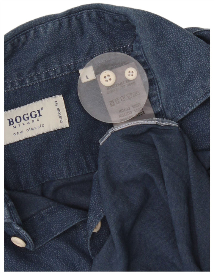 Camisa masculina BOOGIE Milano grande algodão manchado azul marinho