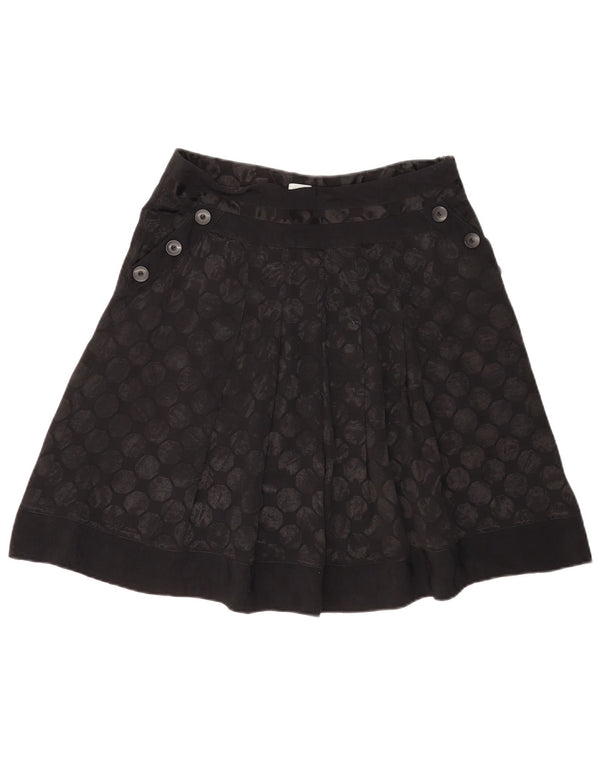 Saia feminina plissada evasê OASIS Reino Unido 10 pequena W30 preta com bolinhas viscose