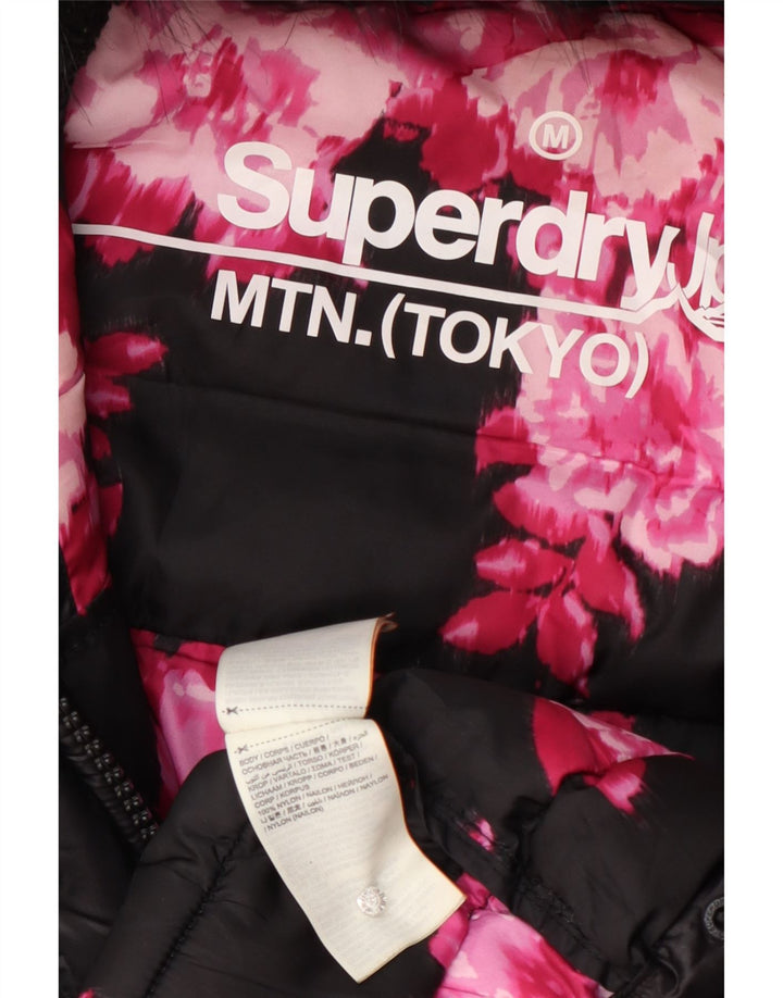 Casaco acolchoado com capuz feminino Superdry UK 12 médio preto nylon