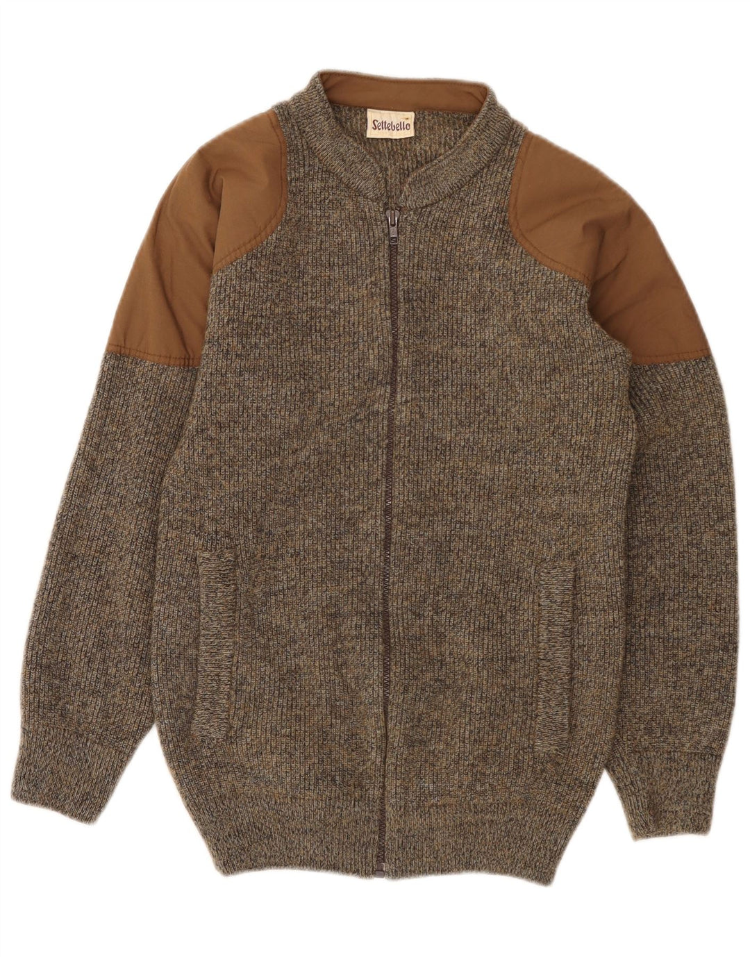 Suéter cardigã masculino SETTEBELO pequeno marrom manchado de lã