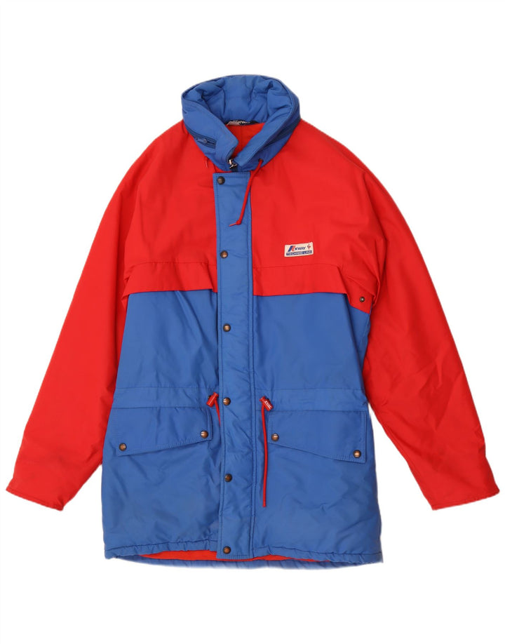 Jaqueta de esqui masculina com capuz K-Way EU 50 grande bloco colorido vermelho