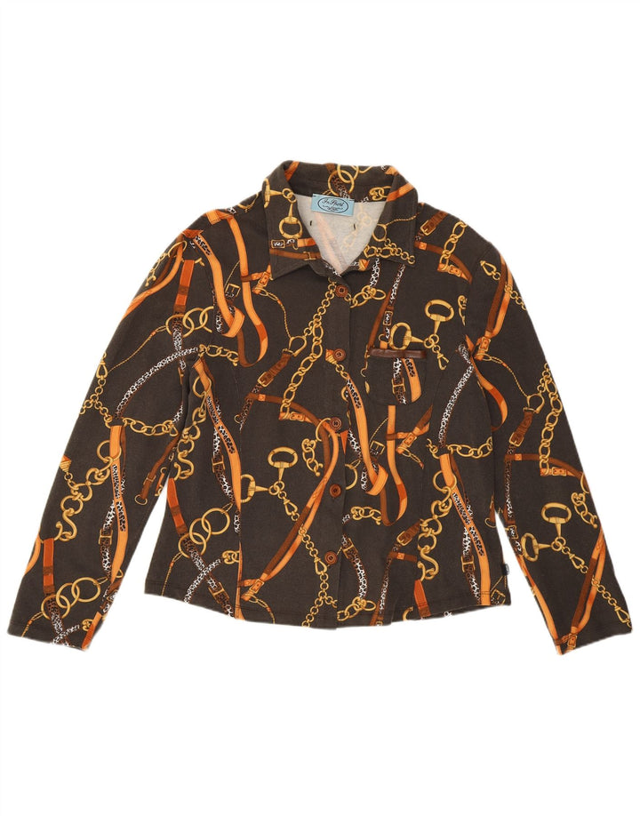 Camisa feminina vintage UK 14 algodão cinza médio