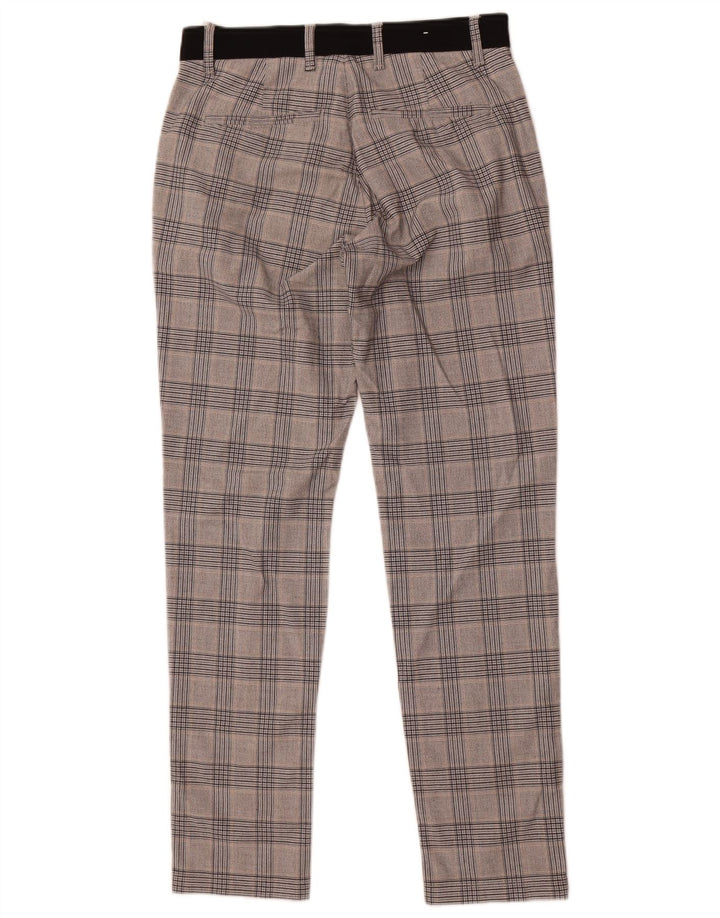 Zara Calça feminina reta de terno pequeno W30 L29 cinza xadrez poliéster