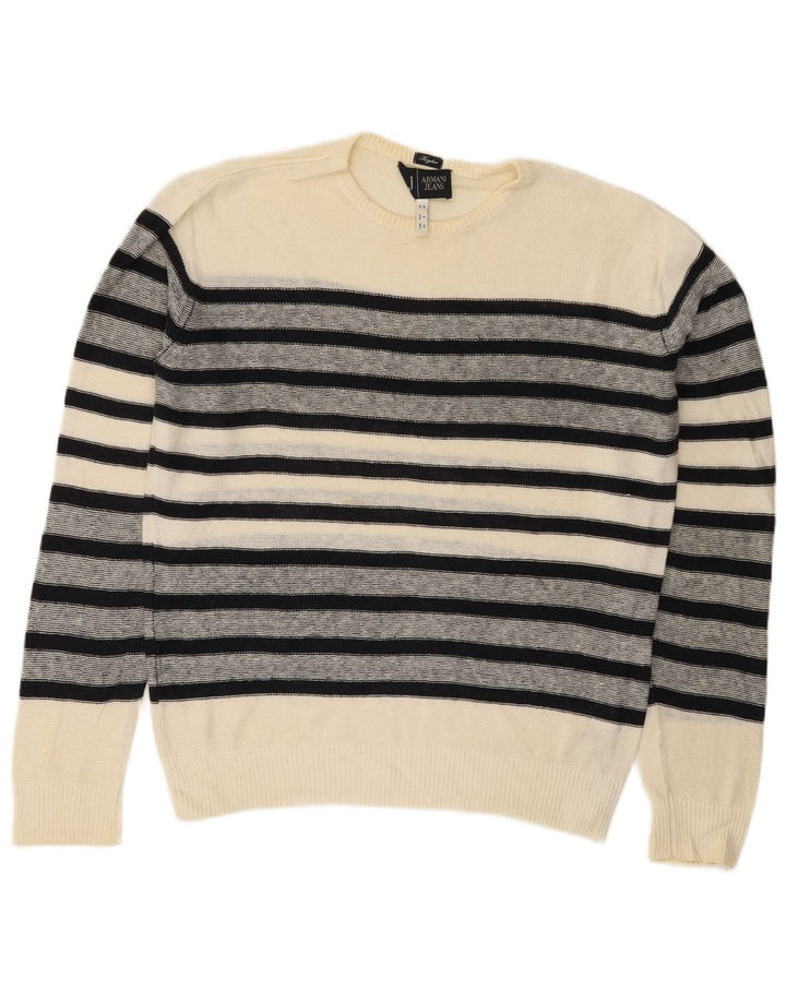 Suéter masculino Armani Jeans regular fit com gola redonda listrado branco médio