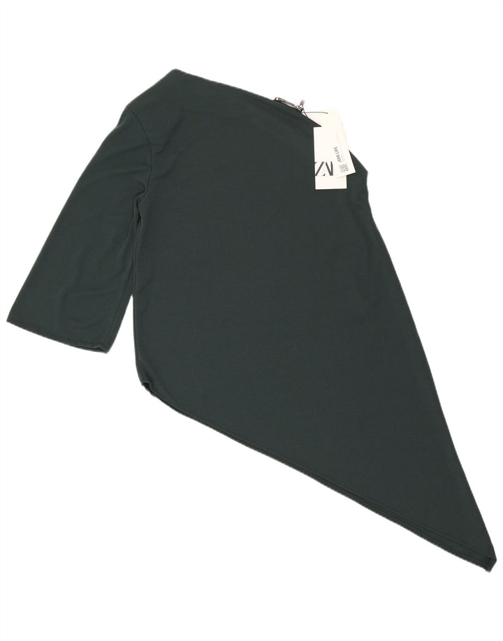 Top feminino assimétrico de um ombro Zara UK 10 poliéster verde pequeno