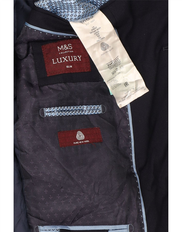 Jaqueta blazer masculina de 2 botões Marks & Spencer Reino Unido 42 grande lã azul marinho