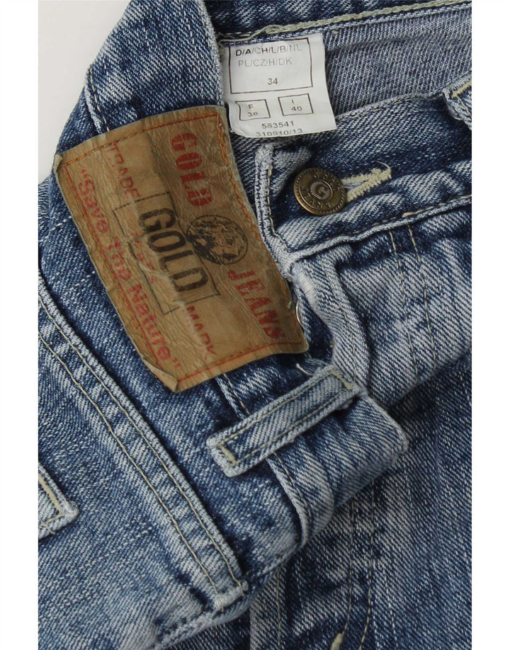 Jeans feminino vintage queimado IT 40 pequeno W27 L31 azul