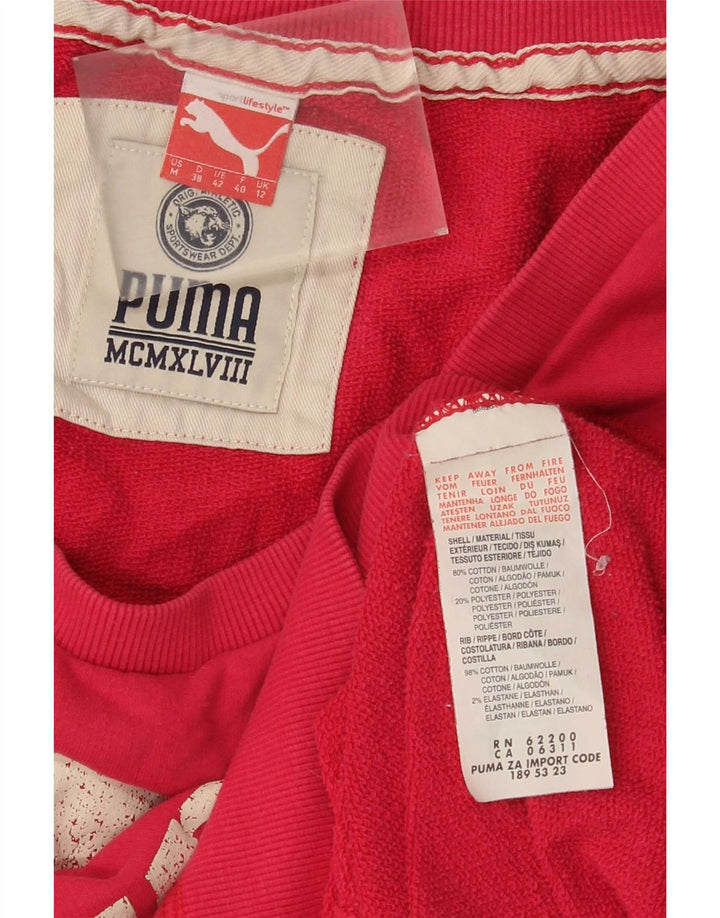 Puma feminino gráfico moletom jumper UK 12 médio algodão rosa