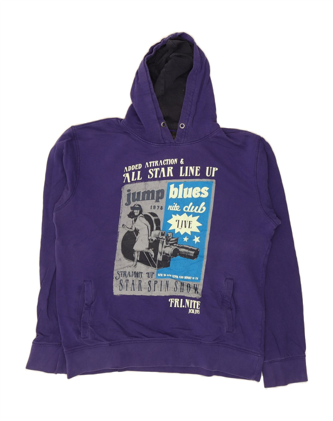 JACK & JONES Mens Graphic Hoodie Jumper XL Purple Cotton Vintage Jack & Jones and Second-Hand Jack & Jones from Messina Hembry 