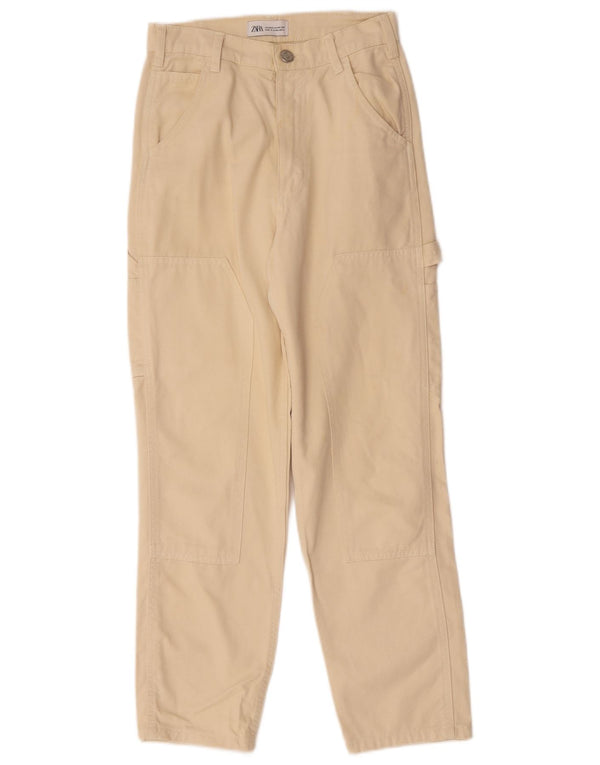 Calça cargo reta feminina Zara EU 34 2XS W24 L26 algodão bege