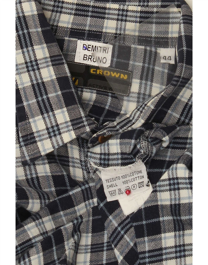 Camisa masculina de flanela Crown tamanho 44 XL azul marinho xadrez algodão