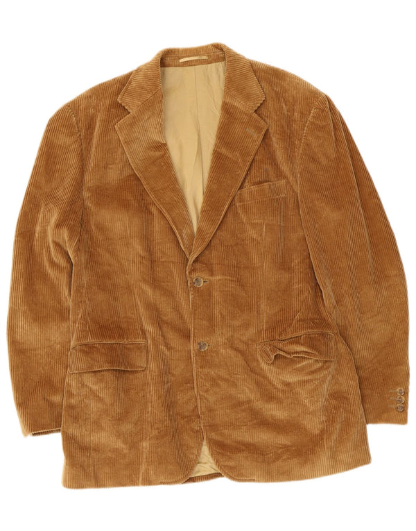 Jaqueta blazer masculina vintage de veludo cotelê com 2 botões, algodão marrom grande Reino Unido 40