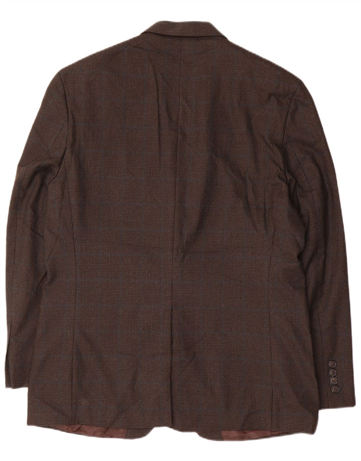 Jaqueta blazer masculina Chaps com 2 botões UK 40 poliéster xadrez marrom grande
