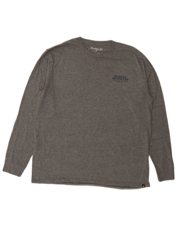 Hurley Camiseta masculina gráfica manga comprida grande algodão manchado cinza