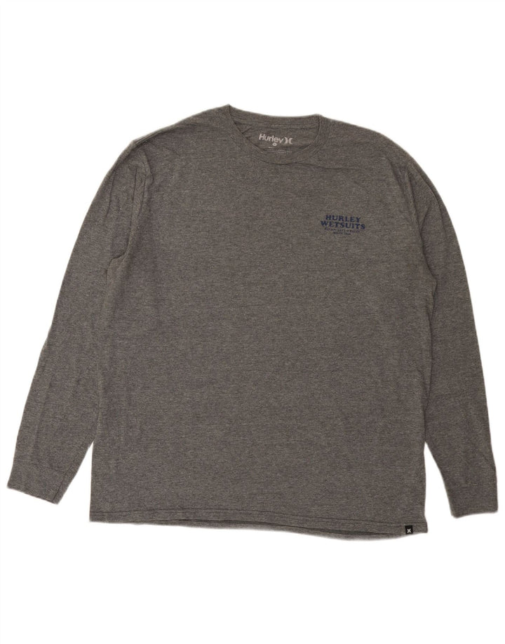 Hurley Camiseta masculina gráfica manga comprida grande algodão manchado cinza