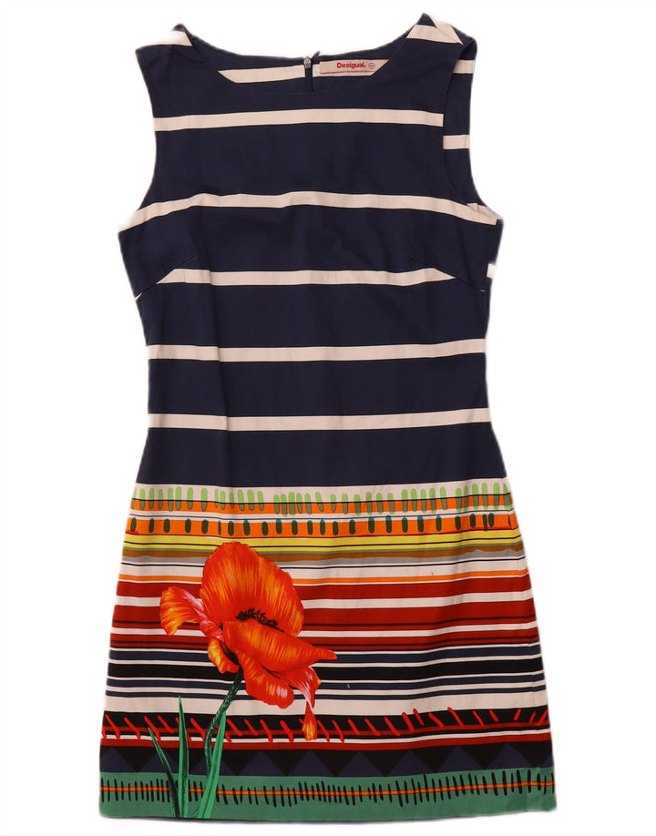 Vestido feminino Desigual sem mangas com bainha UE 36 pequeno listrado azul marinho