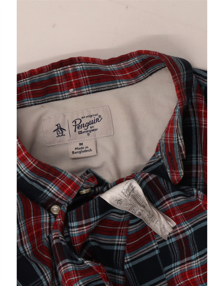 Camisa masculina Pinguim de algodão xadrez azul marinho médio