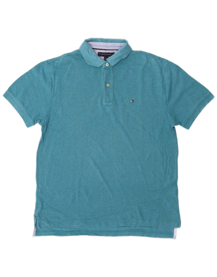 Camisa polo masculina TOMMY HILFIGER algodão azul médio