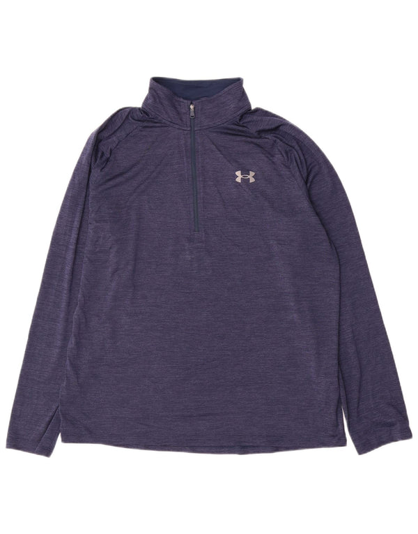 Under Armour Mens Zip Neck Pulôver Treino Top Grande Risca Azul Marinho
