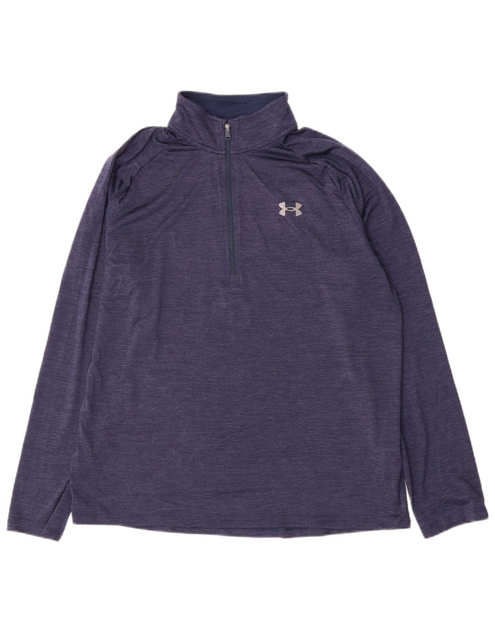 Under Armour Mens Zip Neck Pulôver Treino Top Grande Risca Azul Marinho