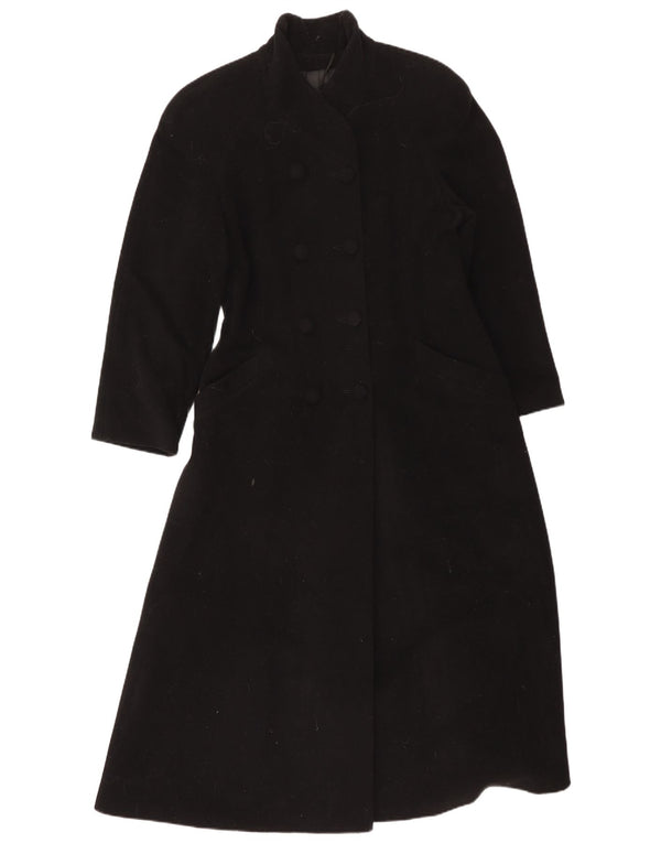 Casaco feminino vintage com peito duplo Reino Unido 8 lã preta pequena