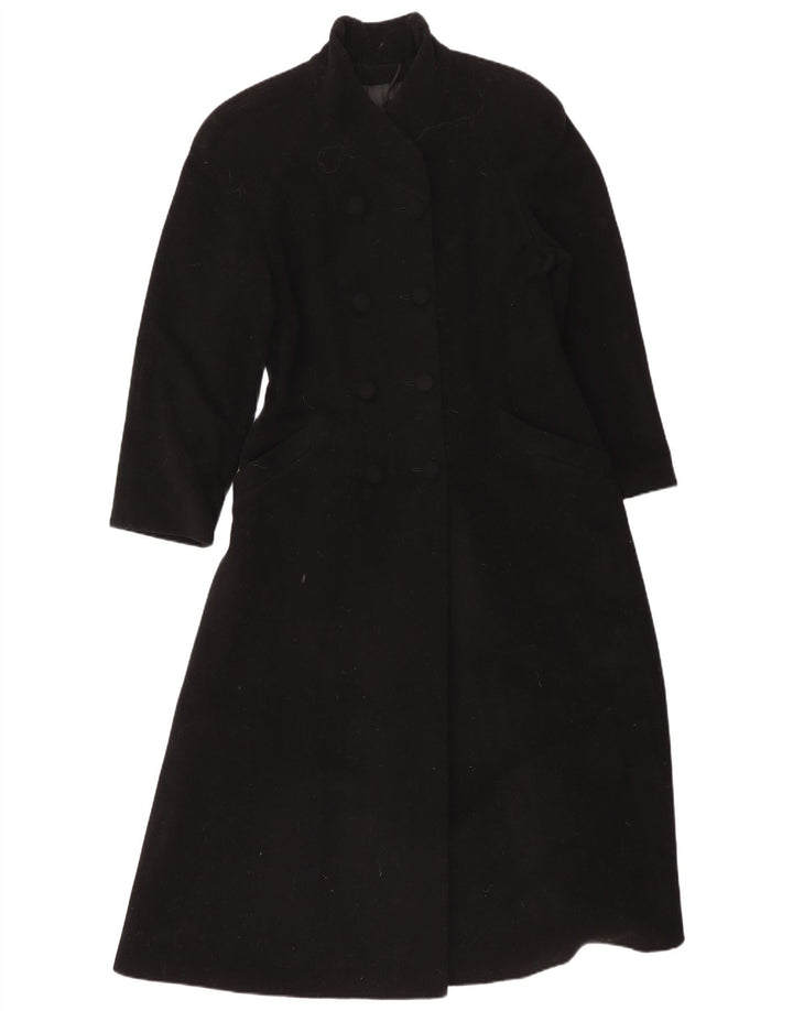 Casaco feminino vintage com peito duplo Reino Unido 8 lã preta pequena