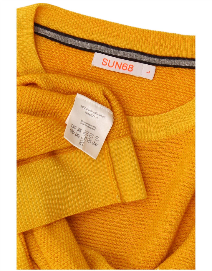 Suéter masculino SUN68 com gola redonda, grande lã amarela