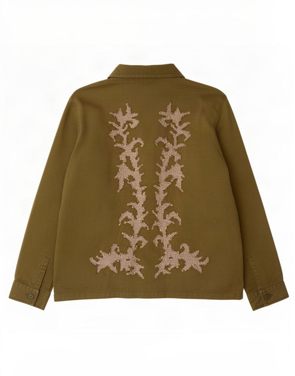 Jaqueta utilitária feminina Zara UK 16 grande algodão caqui Paisley