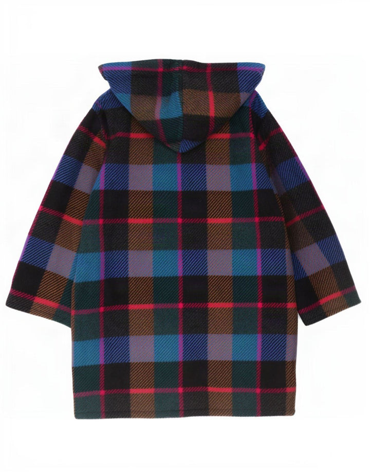 Casaco feminino vintage com capuz duplo breasted EU 44 XL xadrez multicolorido