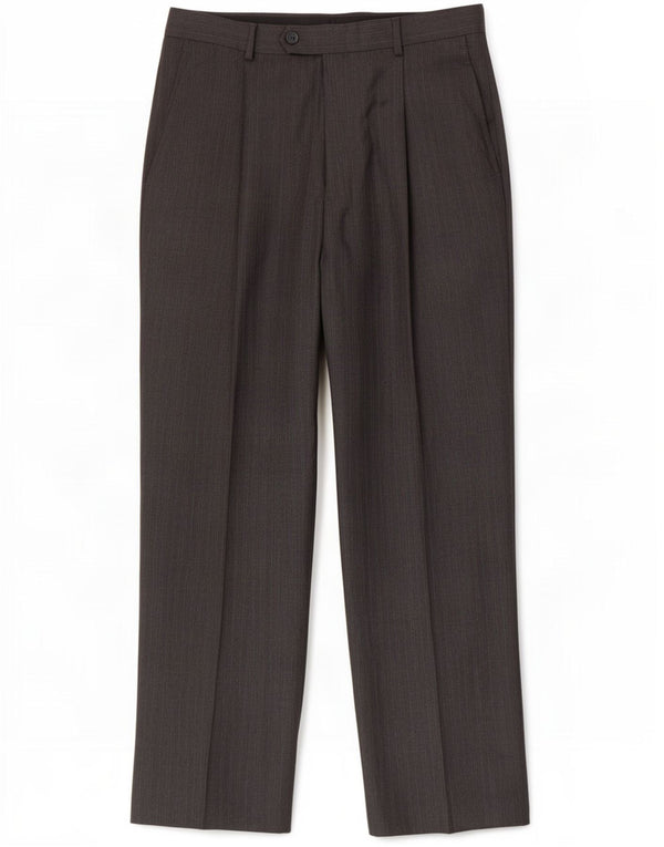 Marks & Spencer Mens Straight Suit Trousers W32 L29 Brown Striped New Wool