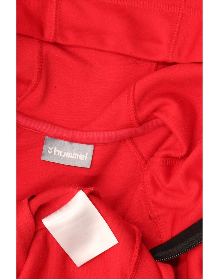 Hummel Suéter masculino com capuz e gola com zíper pequeno vermelho