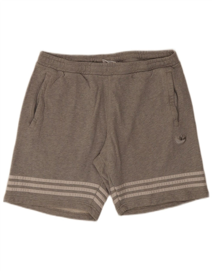 Shorts esportivos masculinos Adidas grande algodão listrado cinza