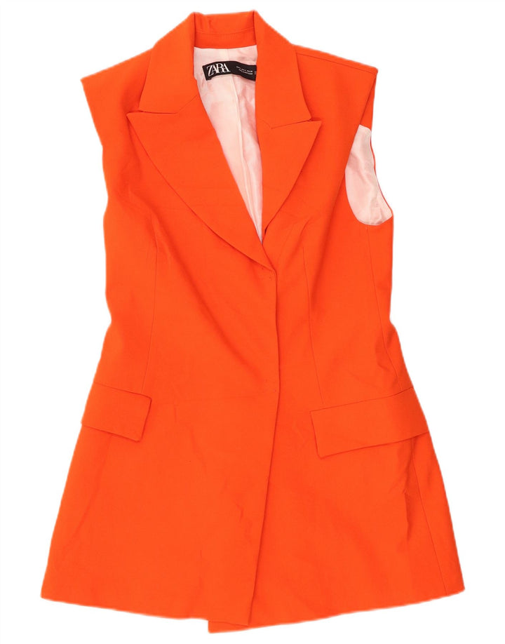 Zara Colete Longline Feminino UK 10 Pequeno Poliéster Laranja