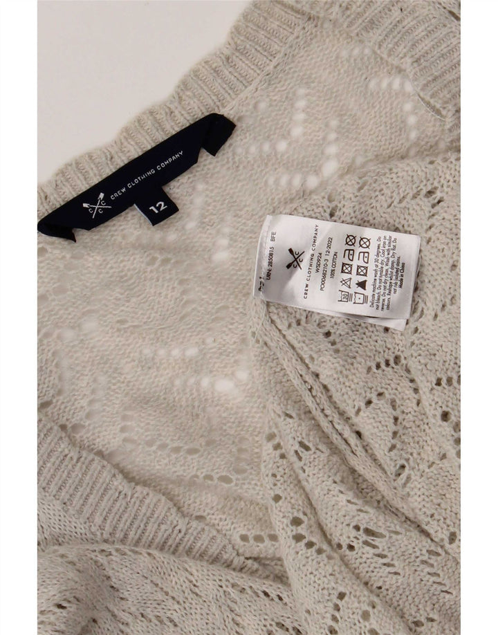 Suéter cardigã feminino grande da Crew Clothing UK 12 algodão cinza médio
