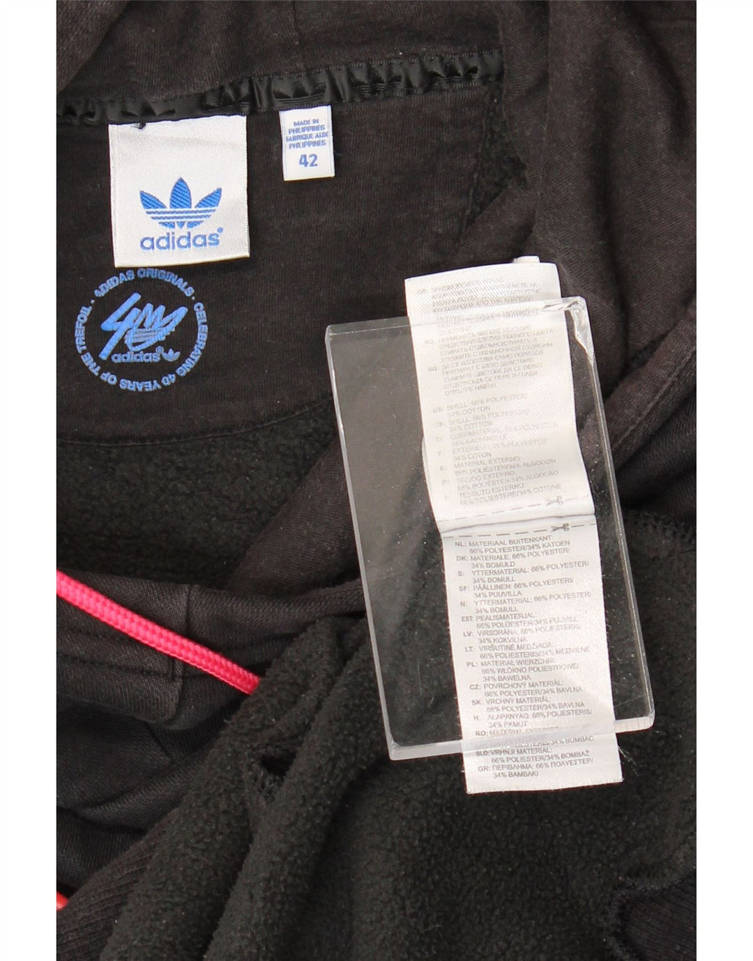Adidas Womens Longline Graphic Hoodie Jumper EU 42 Médio Preto Poliéster