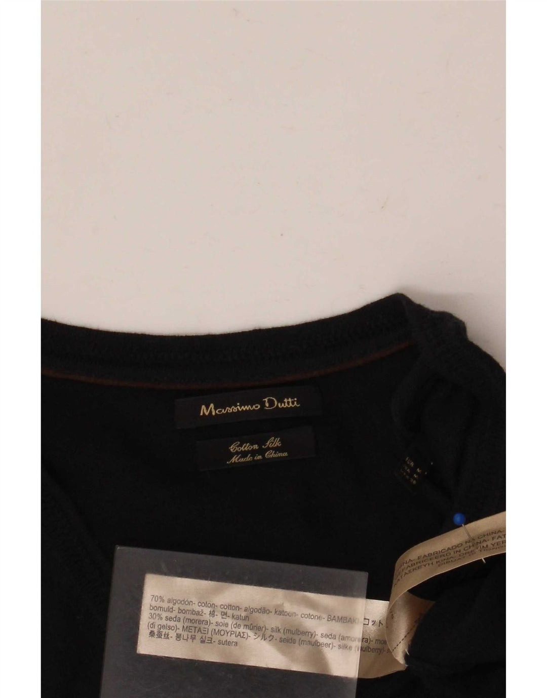 Suéter masculino Massimo Dutti com decote em V médio algodão azul marinho
